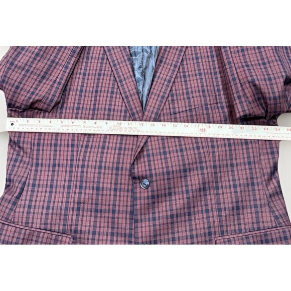 ZeGarie Men’s 48L Burgundy/Navy 100% Wool Windowpane Plaid Blazer Sport Jacket - Picture 9 of 14